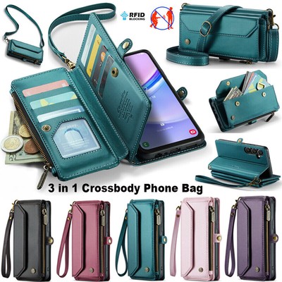For Samsung A15 A25 A35 A55 A14 A54 A13 A52 Wallet Case Leather Bag Cover Strap