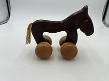 VTG Children's Kids Toy Wooden Wood Horse with Wood Wheels 8" Wide