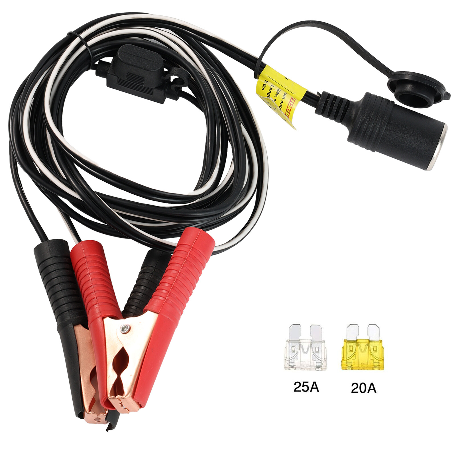 10ft Car Battery To Cigarette Lighter Adapter Socket Alligator Clip Clamp Power