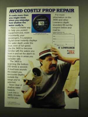 1987 Lowrance 3400 Digital Depth Sounder Ad - Avoid