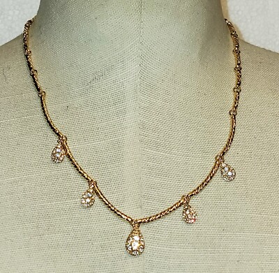 Nolan Miller Signiert Halskette Goldton Mit Klaren Strass Teardrop Anhängern 18 