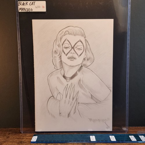 4-03-24 .1638. original 8x12 hand drawn 1/1 art sketch by marcelo of black cat