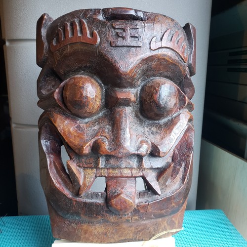 Chinese Mask Late Ming To Early 1650 Qing Carved Heavy Wood From Mountain Villag - Picture 6 of 6