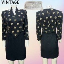 AMAZING RARE 80's CH by Carolina Herrera Original Sample Black & Gold Dress