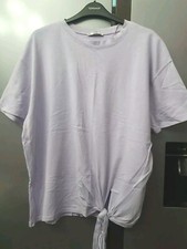 T-shirt Zara lilla oversize cravatta davanti taglia S maglietta ampia cotone top colletto macchiato