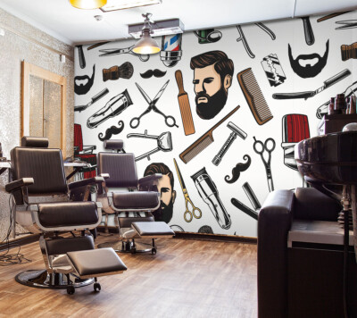 3D Scissors J417 Hair Cut Barber Shop Wallpaper Mural Wall Print Murals Honey