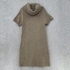 L.L.Bean Signature Sweater Dress LARGE Chunky Wool Oatmeal Short Sleeve Cowl
