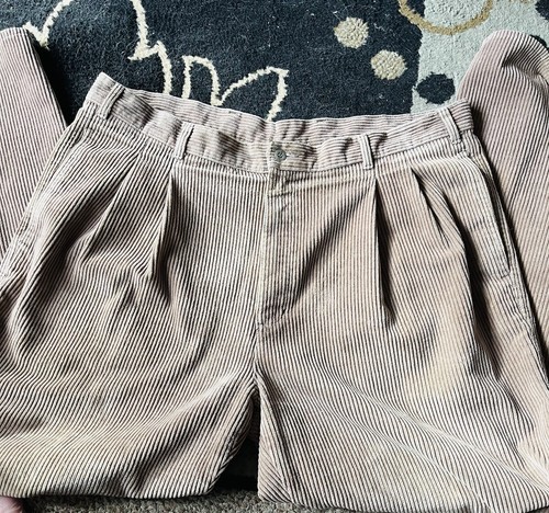 VINTAGE 80’s Dockers Pants Sz 40x29” Mens Tan Pleated Chunky Big Corduroy Cords - Picture 5 of 6