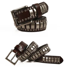100% Full Grain Solid Genuine Leather Belt Punk Rock Studded Goth Hip Hop Casual