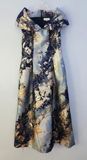 Teri Jon By Rickie Freeman Metallic Floral Jacquard Gown Size 4 - DAMAGED