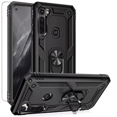 MOBILUTION Moto G Stylus (2020) - Army Shield Magnetic Metal Ring Kickstand Case