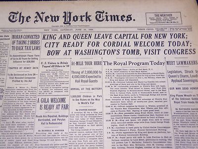 1939 JUNE 10 NEW YORK TIMES - KIND & QUEEN LEAVE CAPITAL FOR NEW YORK - NT 610