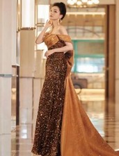 Gorgeous Off Shoulder Shine Sequins Ruffle Bodycon Fishtail Gown Evening Dresse
