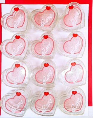 Heart Shaped plastic trinket ''Love'' boxes - LOT of 12, NOS.  These are so cute!