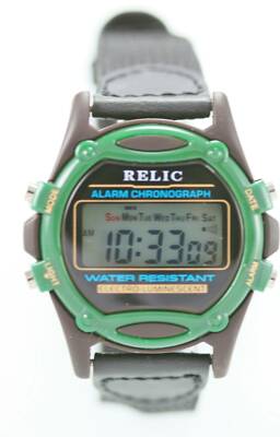 Relic Mens Watch Alarm Chro Light Date 24hr Plastic Black Nylon Leather Quartz