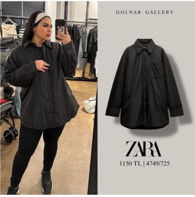 Zara Water Repellent Quilted Overshirt shirt Jacket Black button closure S NWT