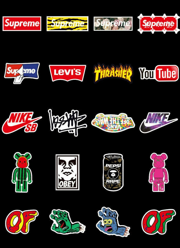 101pcs Brand Logo Sticker Pack Decal Vinyl Guitar Luggage Tide Skateboard Laptop - Bild 4 von 4