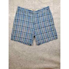 Berle Vintage Blue Plaid Men's Shorts 40 Stone Washed Lightweight Breathable