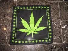 (2 PACK) 22"x22" Black Weed Marijuana Hemp Cannibus Bandana