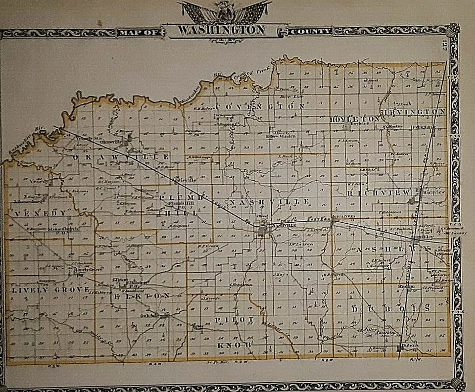 Mapa de ferrovia e condado de 1876 ~ ST CLAIR Co., Illinois ~ Washington Co. ao contrário - Imagem 2 de 4