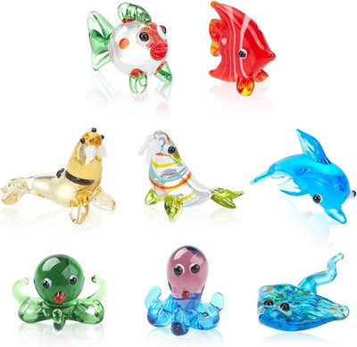 8 Stück 8 Stile Mini-Meerestiere Glasfiguren, Meerestiere Glasfiguren Ozean Meer