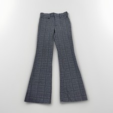 Vintage 1970s High Waisted Plaid Bell Bottoms Stretchy Gray Size Small Disco W27
