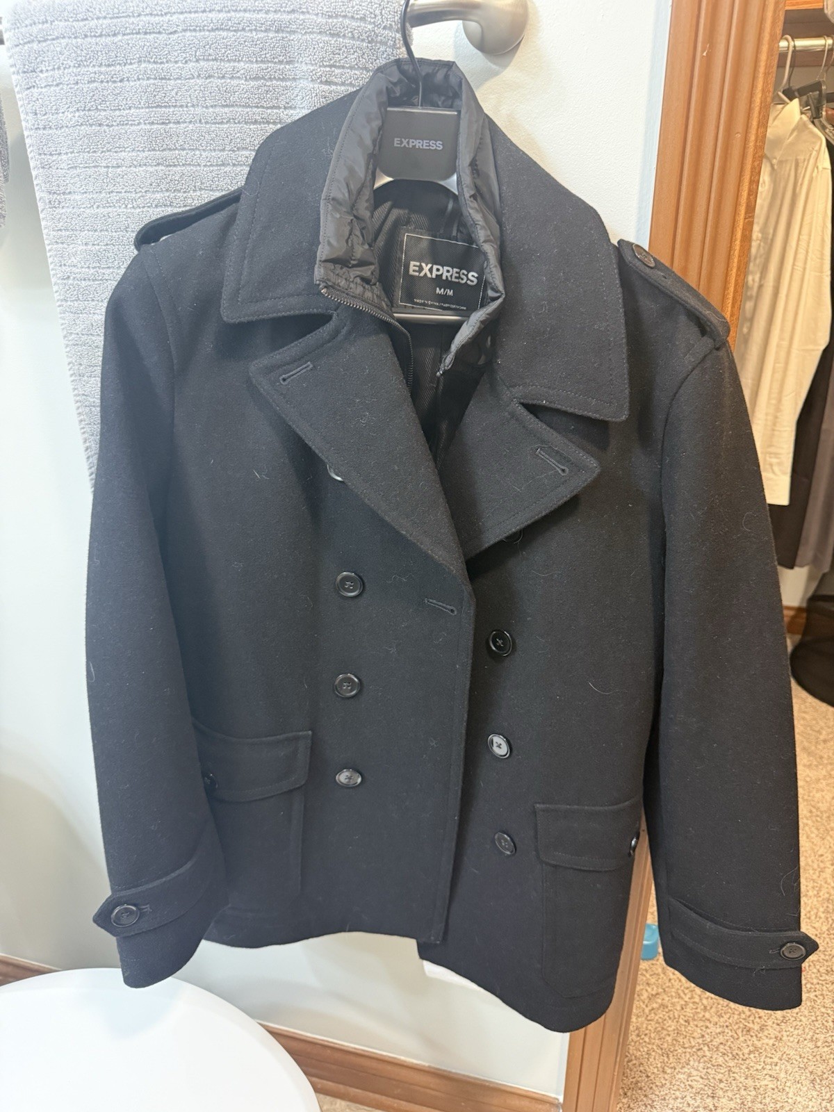 Express Men’s Black Overcoat Size m