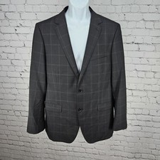 DKNY Black 100 Wool Check 2 Button Notch Double Vented Blazer Sport Coat 42R