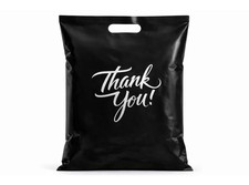 500 Count Black Plastic Shopping Bags, 12x15, Die-Cut Handles