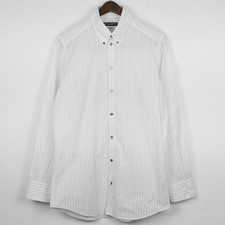 DOLCE & GABBANA GOLD MADE IN ITALY MEN'S WHITE STRIPED LONG SLEEVE DRESS SHIRT