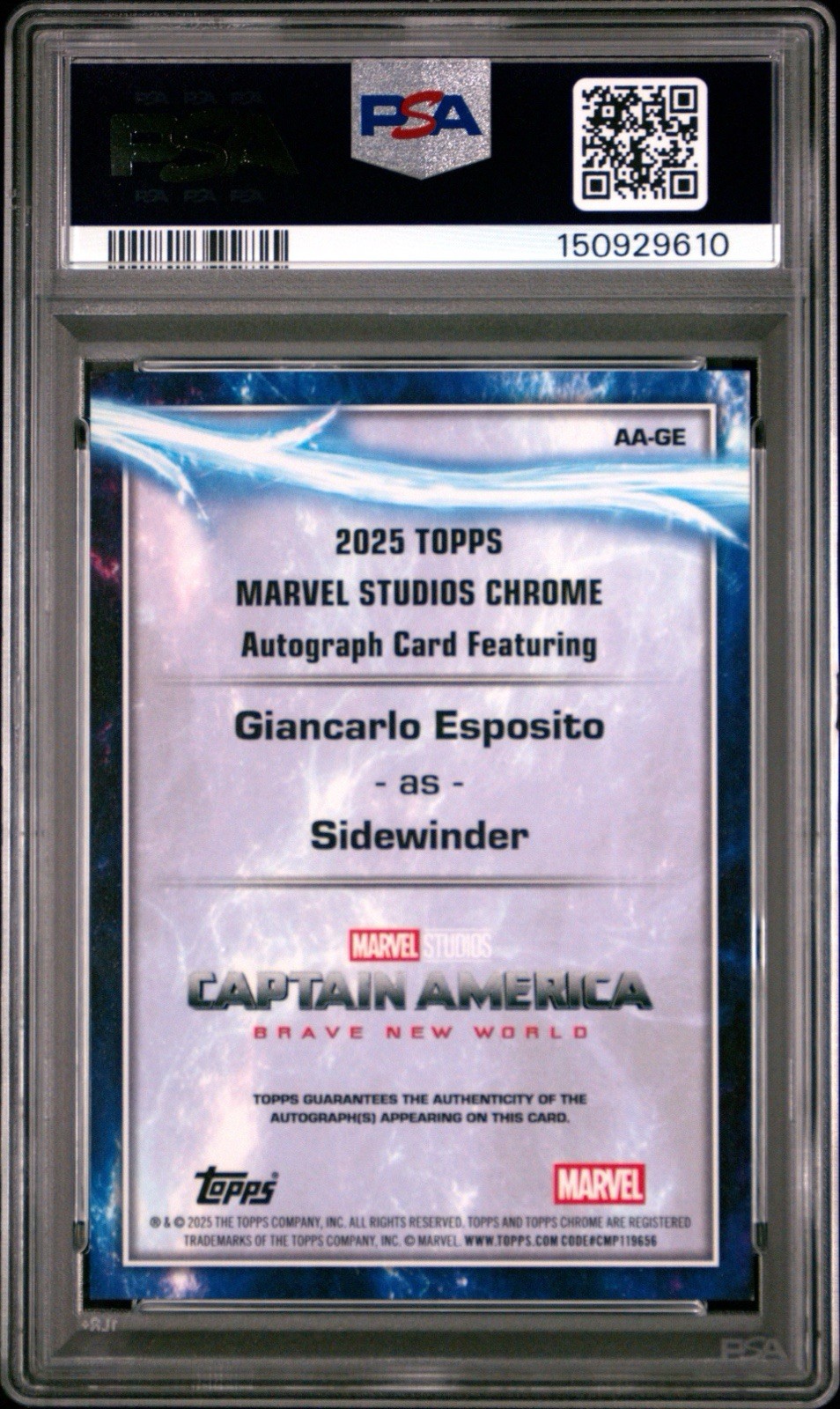 Giancarlo Esposito as Sidewinder 2025 Topps Chrome Marvel AUTO PSA 9 view 2