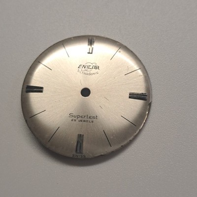 ENICAR Ultrasonic SUPERTEST 25 JEWELS UHRENZIFFERBLATT Ø 28,70mm GRAU GEWÖLBT