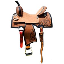 Western Leather Barrel Racing Horse Saddle Racer Trail Tooled Carved Equestrian