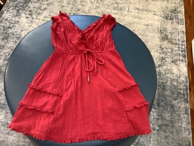 Shyanne Dress Tiered Ruffle V Neck Red Sz Medium Sleeveless Tie Waist Country