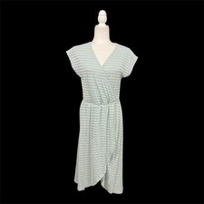 Caution to the Wind Faux Wrap Dress Womens Medium Sage Green Textured