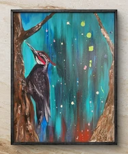 Rhythm of the Woods Woodpecker Originall Art, 16x20 Wildlife Art by M. Isaksen