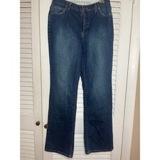 Lands End Original Fit Jeans Womens 10 Classic Waist Boot Leg Dark Wash Blue