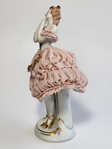 Vintage German Dresden Gold Rose Pink Lace Porcelain Ballerina Figurine - Picture 6 of 24