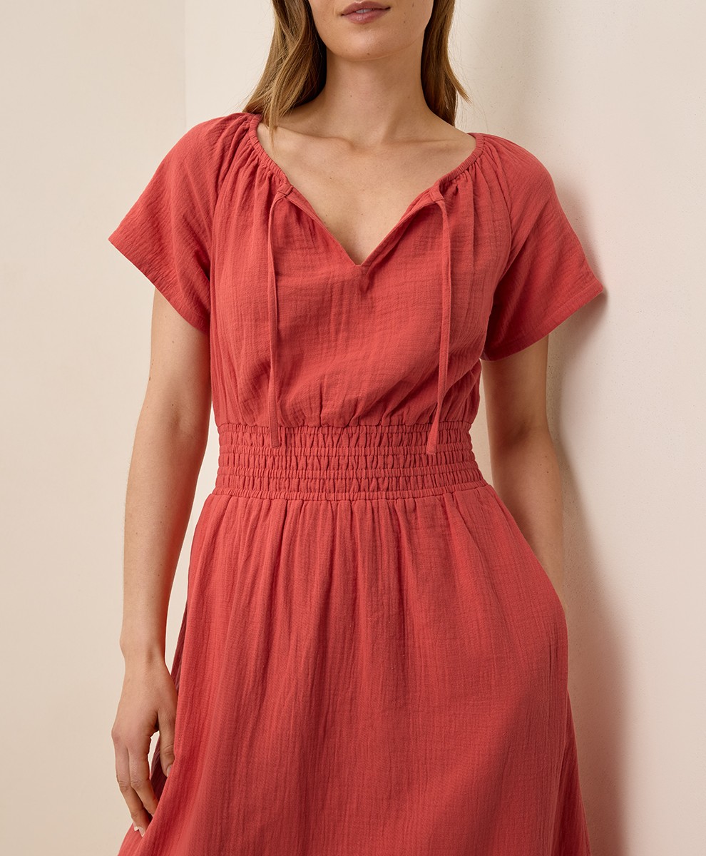 pact boho midi dress Women's Organic Coastal Double Gauze Boho Midi Dress in Poppy Red | Size XS