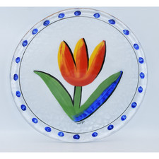 Kosta Boda Art Glass 13" Platter Tulipa Hand Decorated Ulrica Hydman-Vallien
