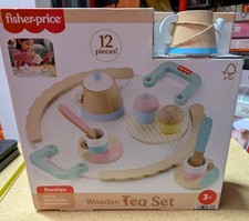 Fisher-Price Wooden Tea Party Set for Preschool Pretend Play - 12-Pieces