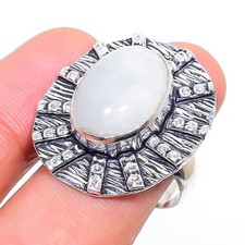 Rainbow Moonstone 925 Sterling Silver Gemstone Handmade Jewelry Ring 7" NS 20116