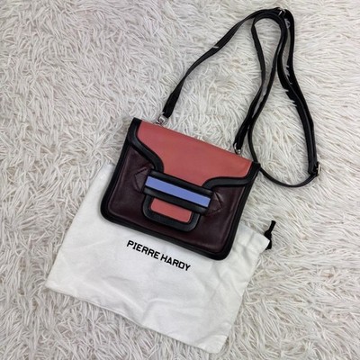 PIERRE HARDY Color Block Leather Crossbody Shoulder Bag Pink Burgundy Black