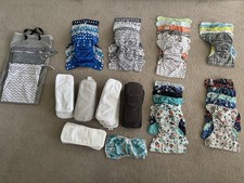 Reusable Adjustable Cloth Diaper Lot With Liners and Wetbags, Various Brands