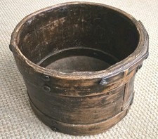 Antique Japanese  Rice Measuring Bucket With Metal Details 