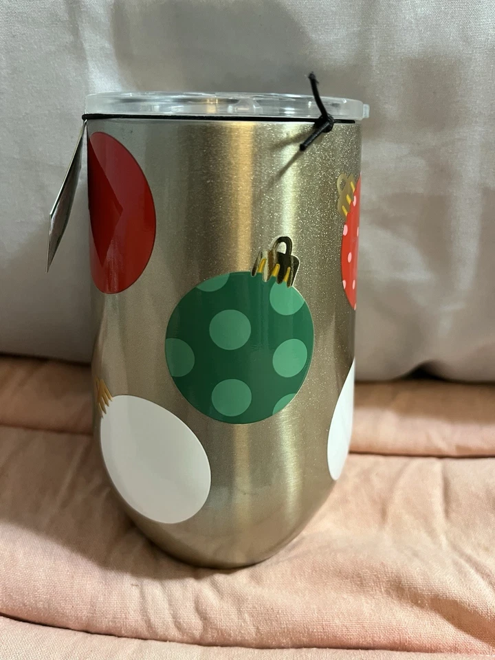 Copo de aço inoxidável isolado Kate Spade 16 oz enfeites de Natal novos com etiquetas - Imagem 2 de 4