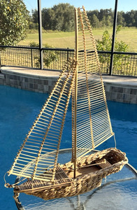 Handwoven Rattan & Water Hyacinth Sailboat Nautical Decor 36" T x 28" L Vietnam