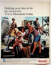 Monsanto Vintage Magazine Ad 1960s Blue C Nylon Tires Family Travel Print