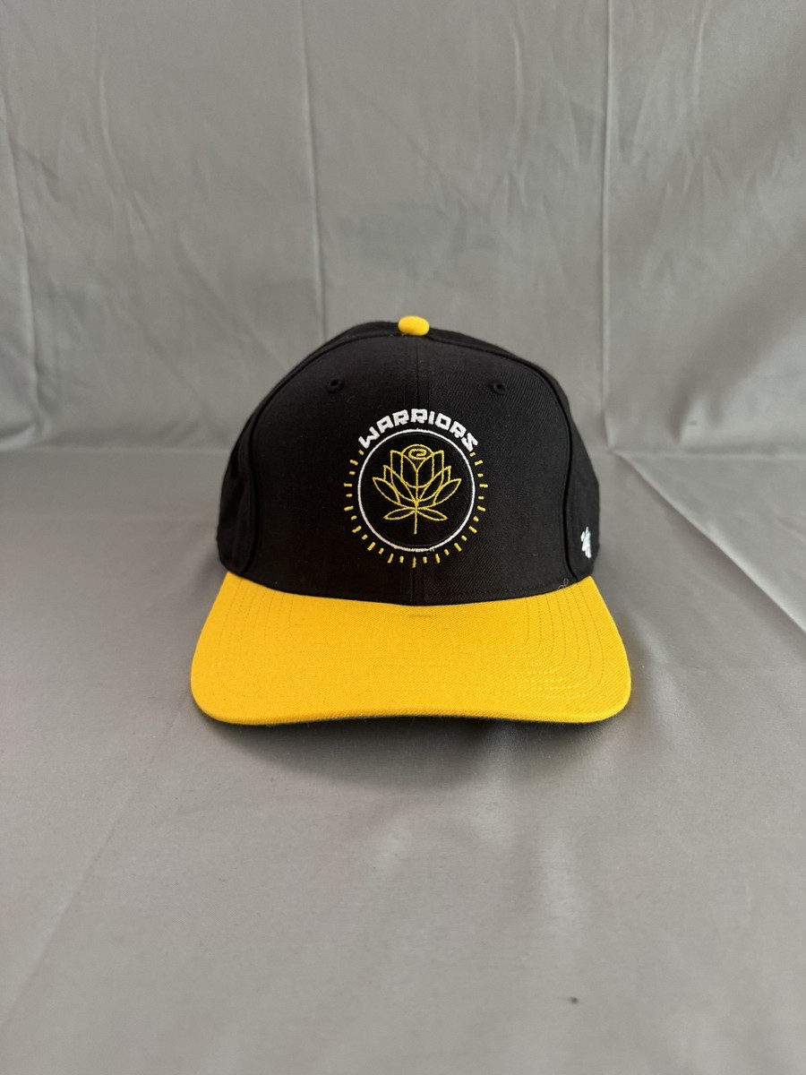'47 Brand Warriors Snapback Hat Flat Brim Black Yellow One Size NBA Retro