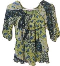 Amy's Closet Blousr Girls M 8-10 Green Paisley M Medium Shirt Ruffle Peasant Top